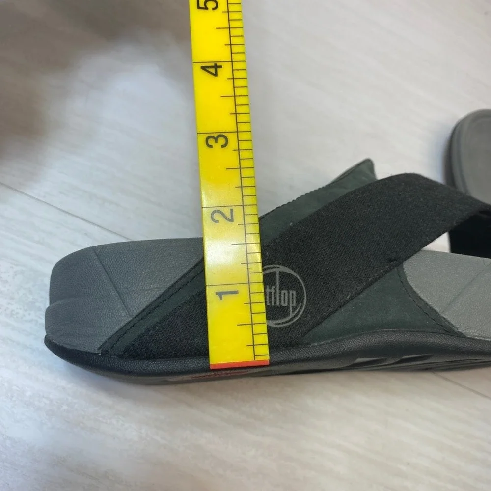 FitFlop Mens 12 Trakk II Cross Strap Sandal Microwobbleboard Black Grey Leather